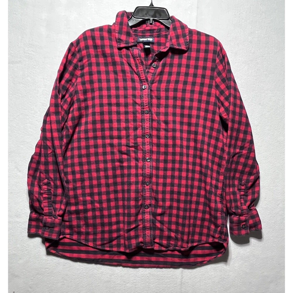 Lands’ End Women XL 18 Red Black Buffalo Plaid Cotton Flannel Button Shirt